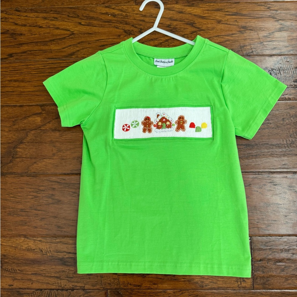 NWOT Sweet Southern Smocks Short Sleeve gingerbread girl boy smocked shirt xmas